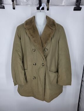 Vtg Lakeland Sportswear Sherpa Lined Car Coat Men 42 Tan Double Breasted USA